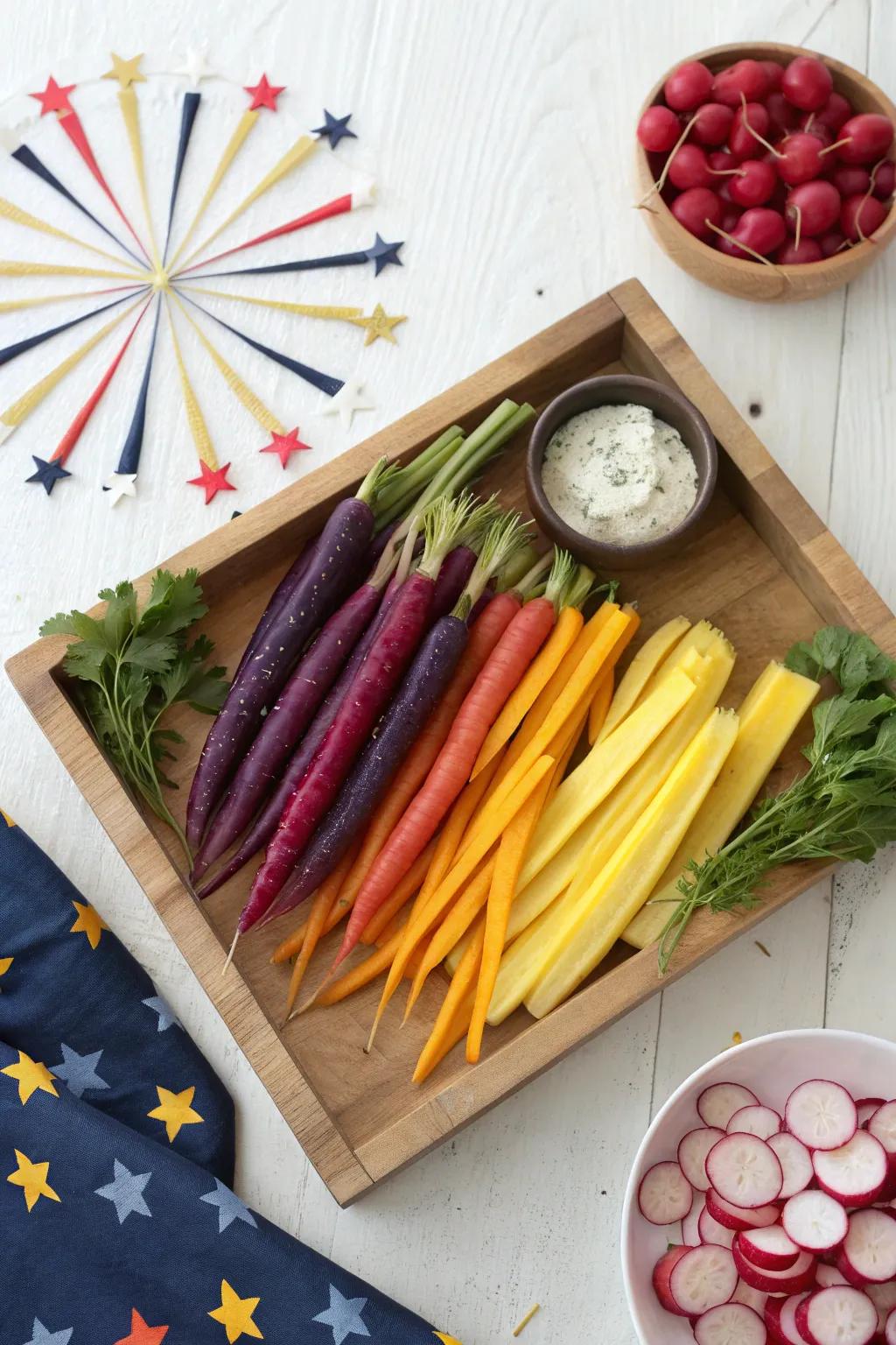 Bring the fireworks to your table with this colorful and tasty veggie display.