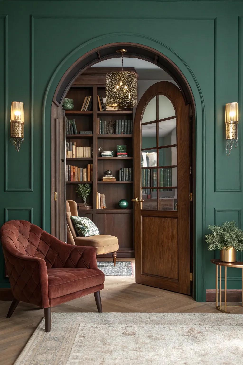 Blend storage and style with arched bookcase doorways that double as design features.