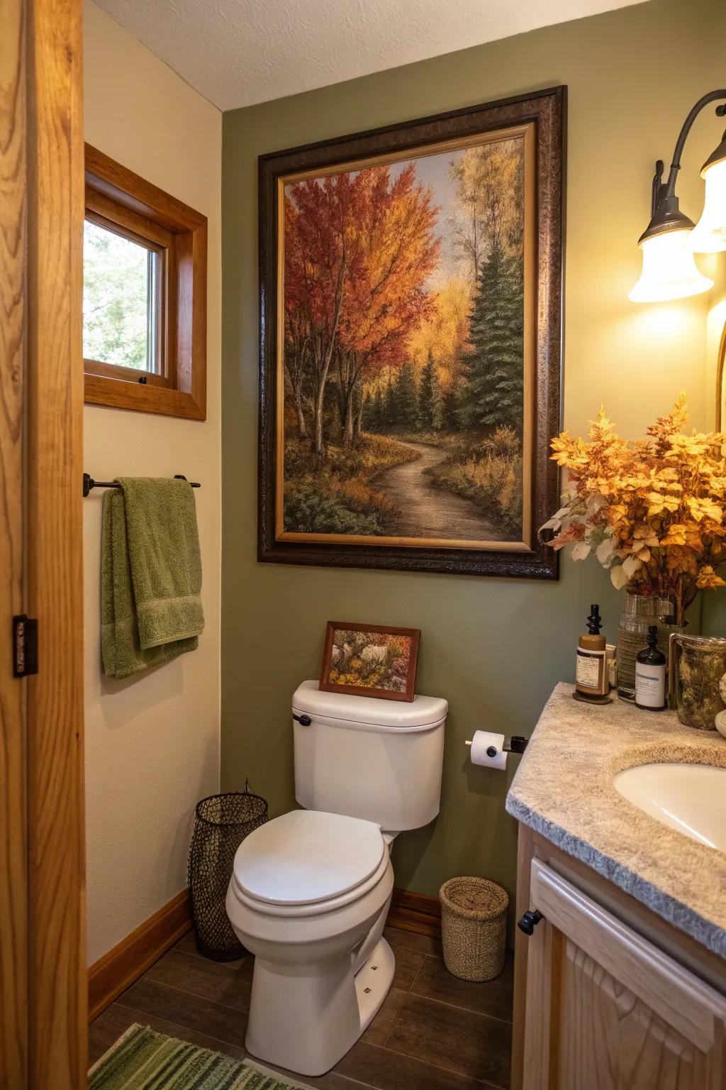Seasonal art keeps your bathroom decor fresh and adaptable throughout the year.