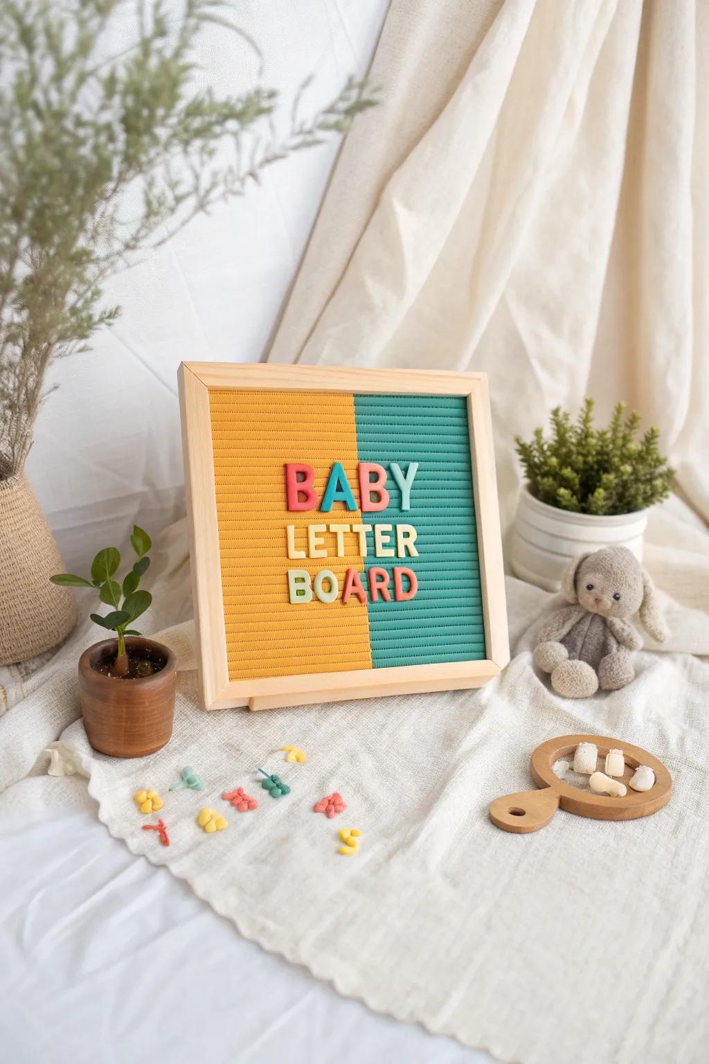 Brighten up your space with a colorful letter board that adds a playful touch. 🎨 #ColorPop #VibrantNursery