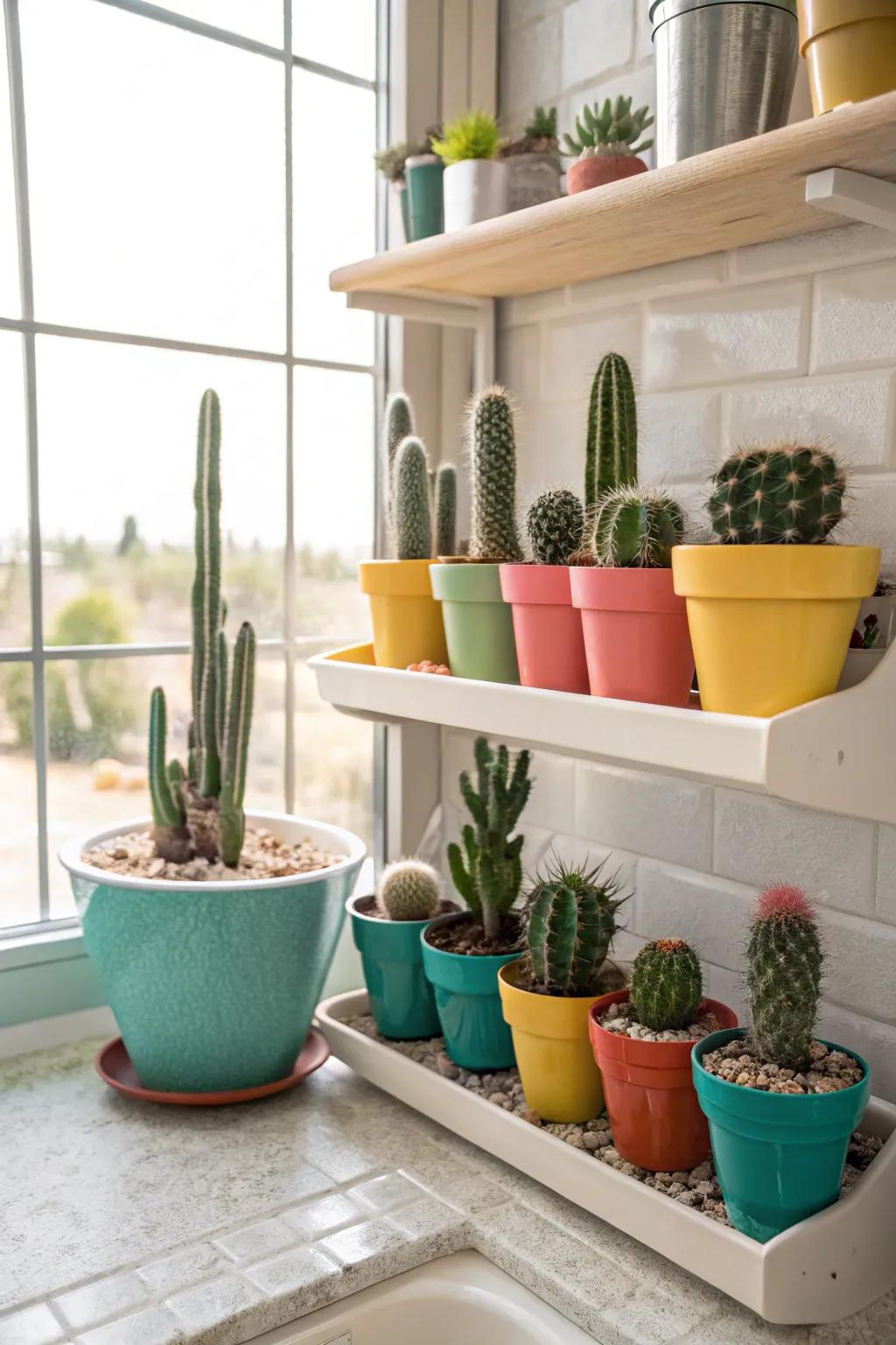 Add a minimalist edge with small cacti that bring texture and style.