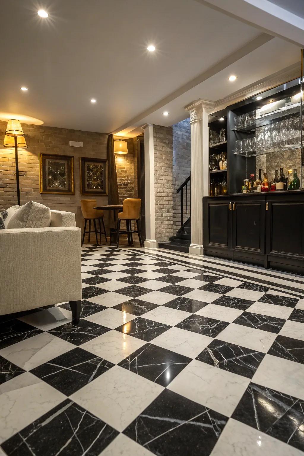 Let your floors make a statement with bold black and white designs.