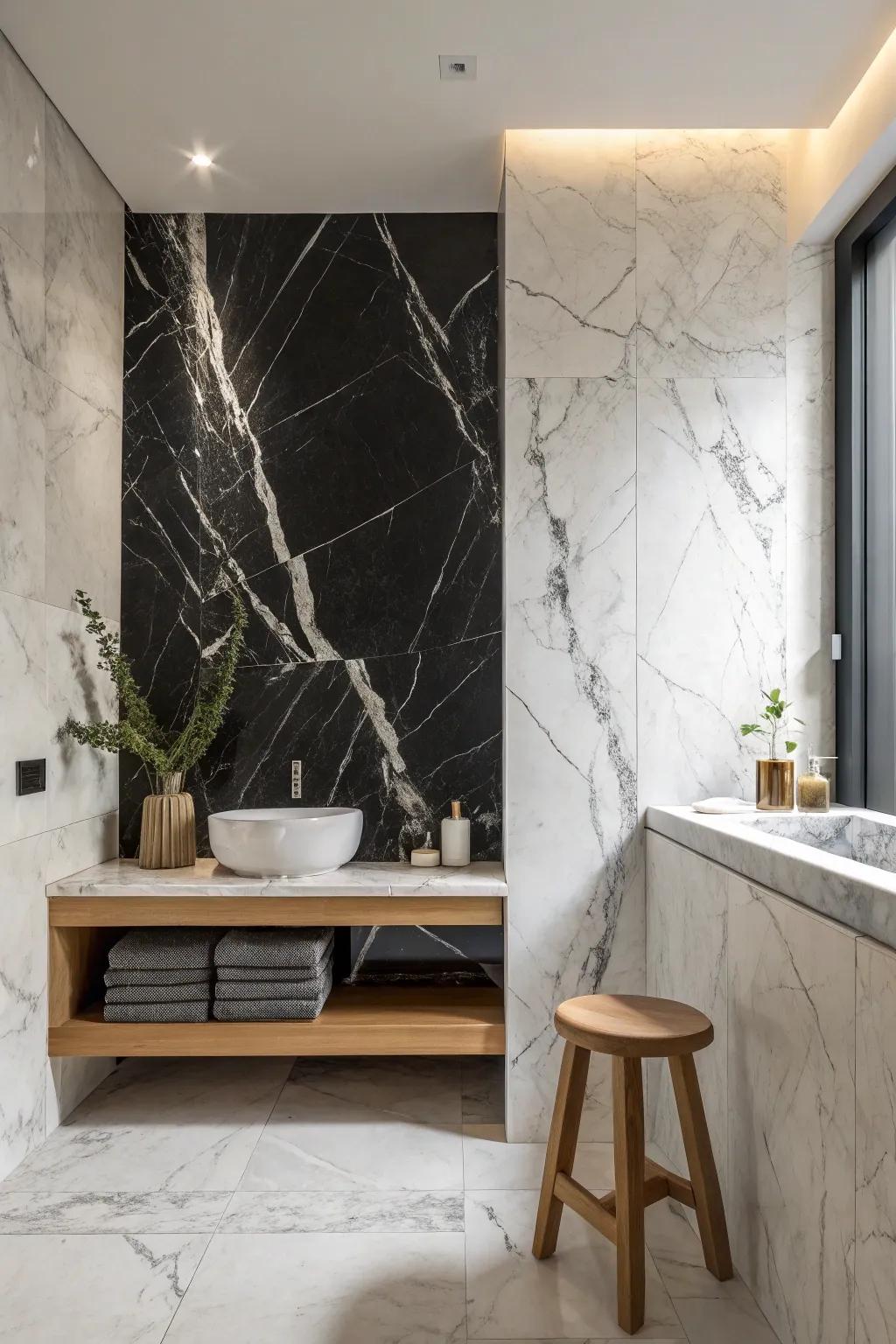 Veined marble introduces drama and elegance into your bathroom design.