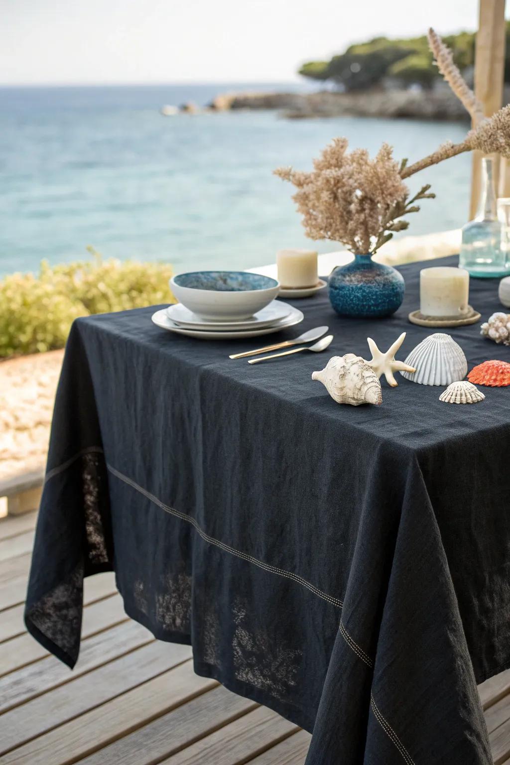 Bring coastal elegance to your table with nautical accents and a black backdrop.
