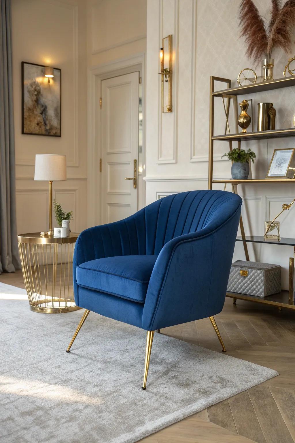 Experience the grandeur of royal blue paired with gold for a truly majestic space.