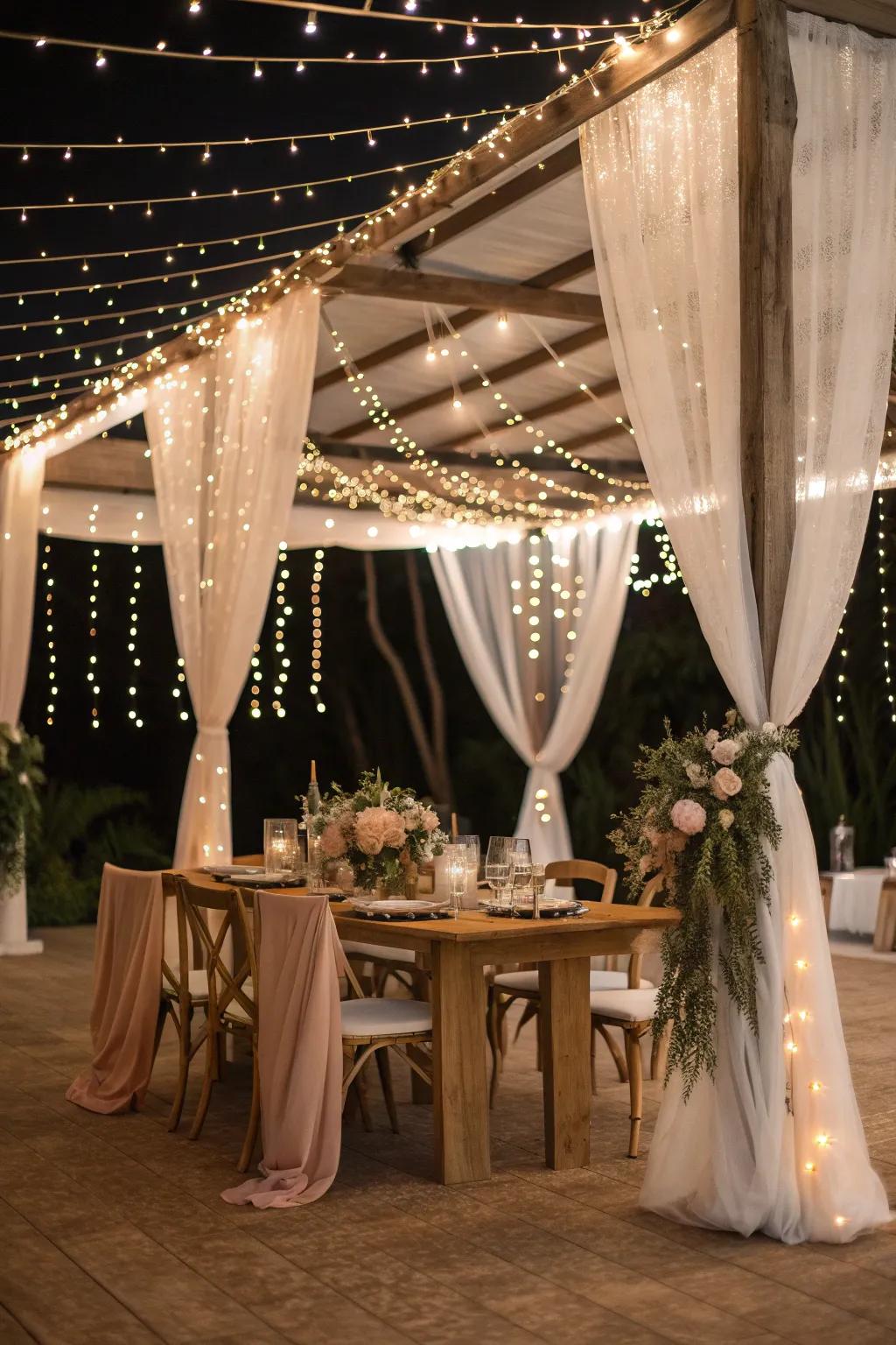 Illuminate your wedding with the enchanting glow of string lights for a dreamy atmosphere.