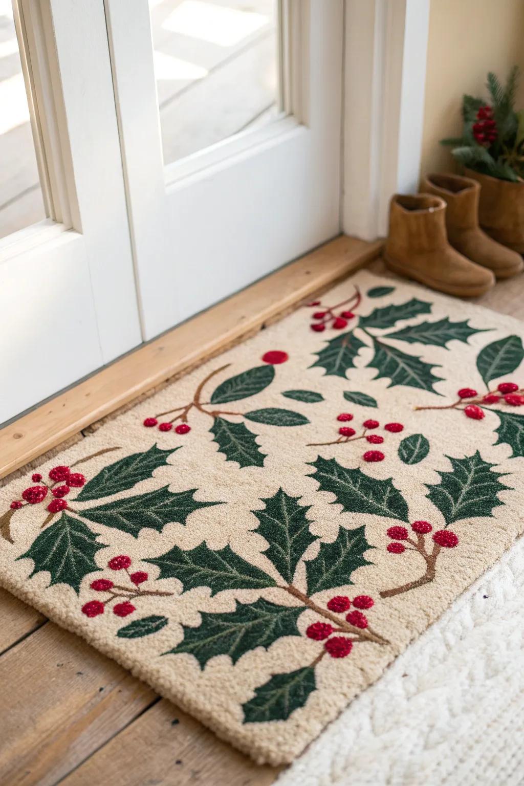 Embrace the natural beauty of the season with holly and berry accents that bring a fresh touch to your entryway.