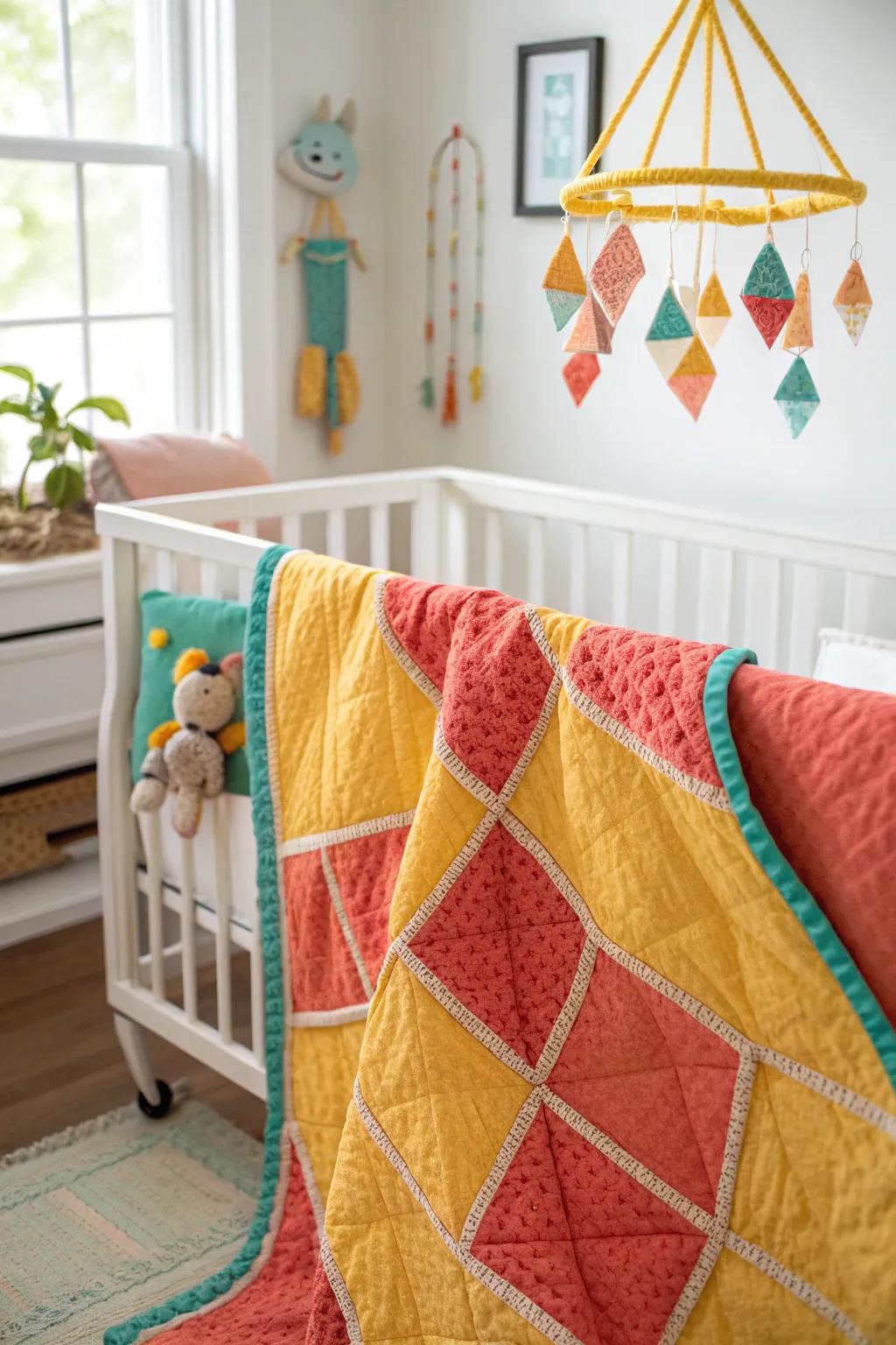 Handmade quilts provide cozy warmth and a touch of tradition in the nursery.