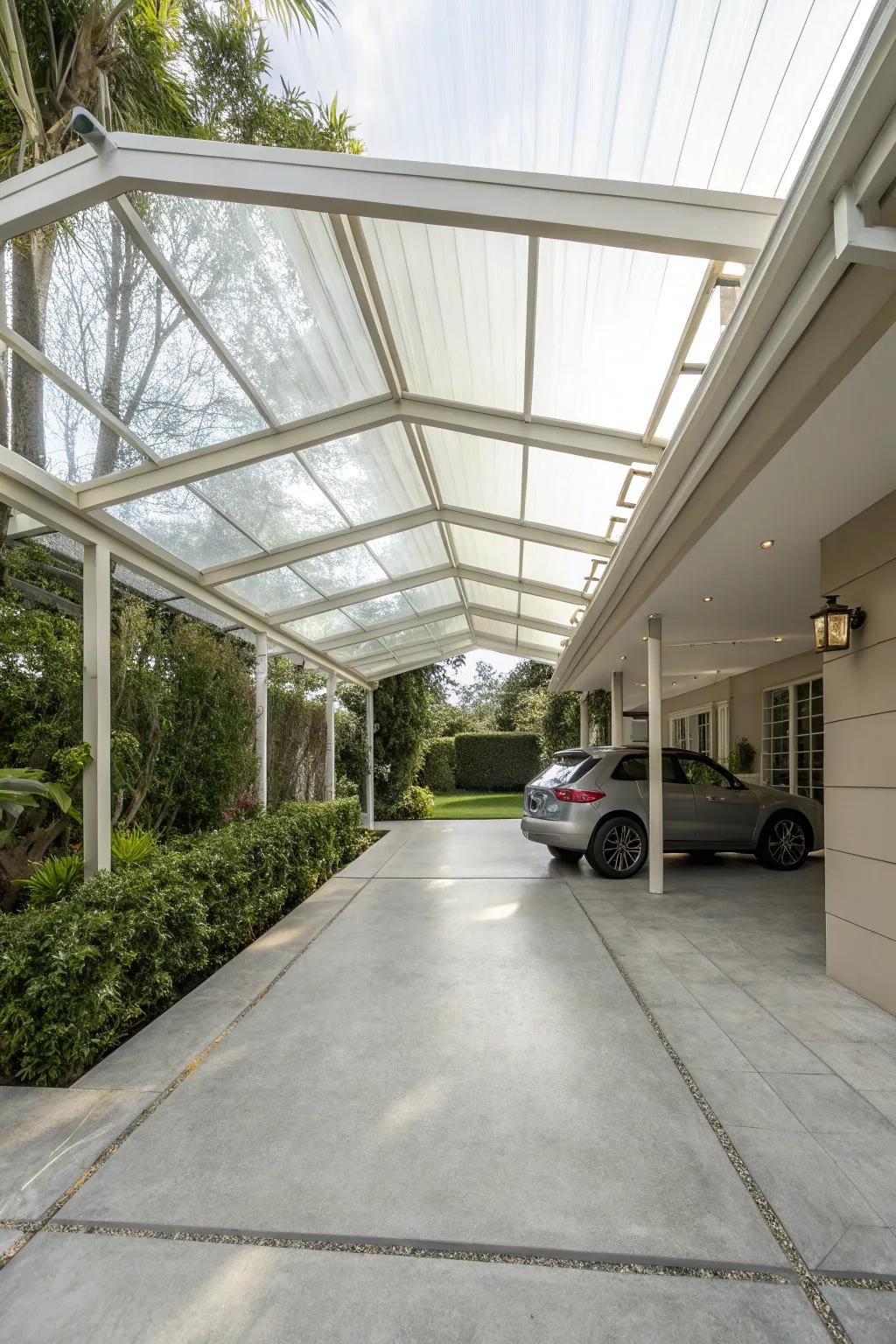 Enjoy natural light with a transparent polycarbonate roof, combining clarity with coverage.
