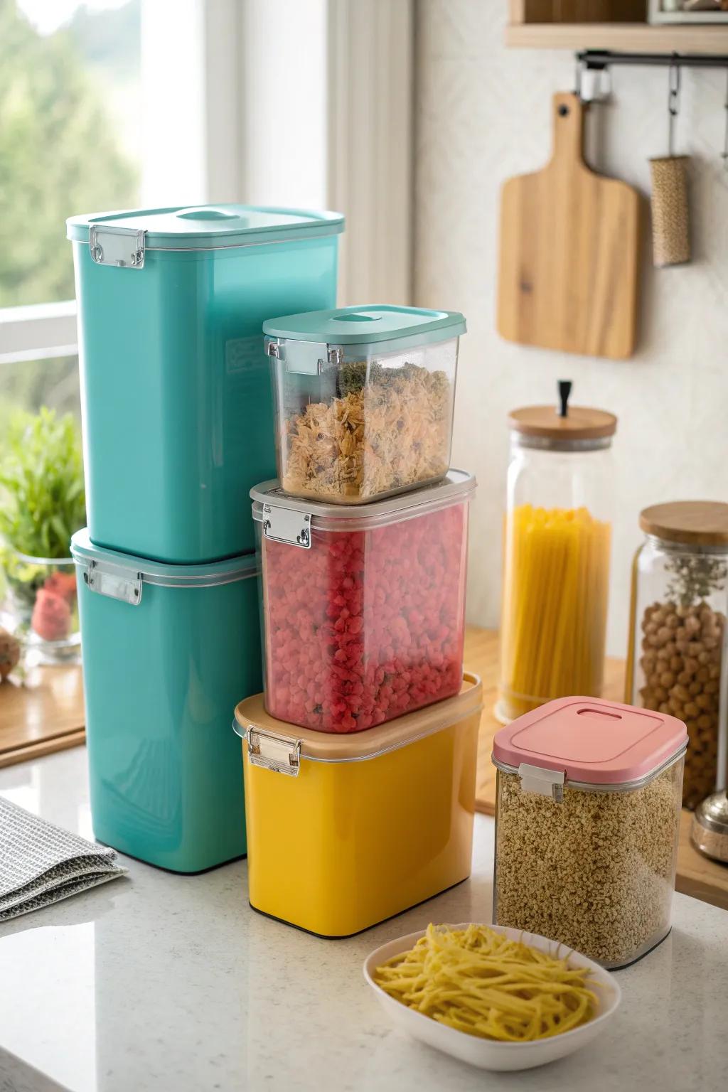 Stack your way to a more organized cupboard with containers that optimize space. #PantryGoals #StorageSolutions