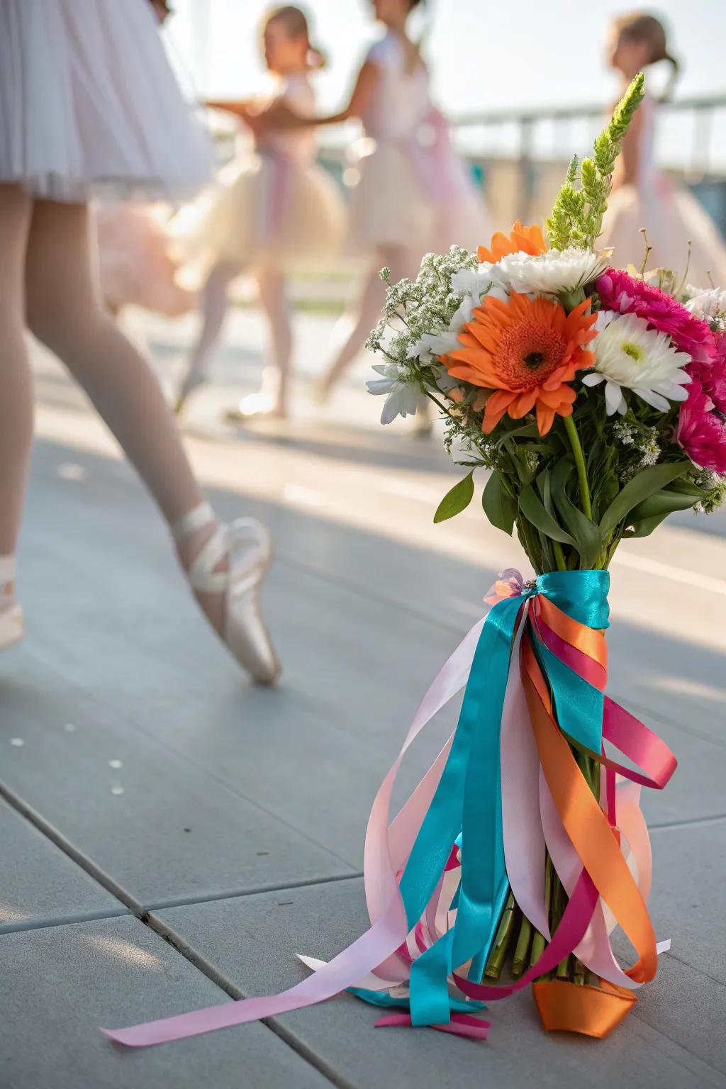 Finish your floral gift with a ribbon wrap, adding a touch of sophistication.