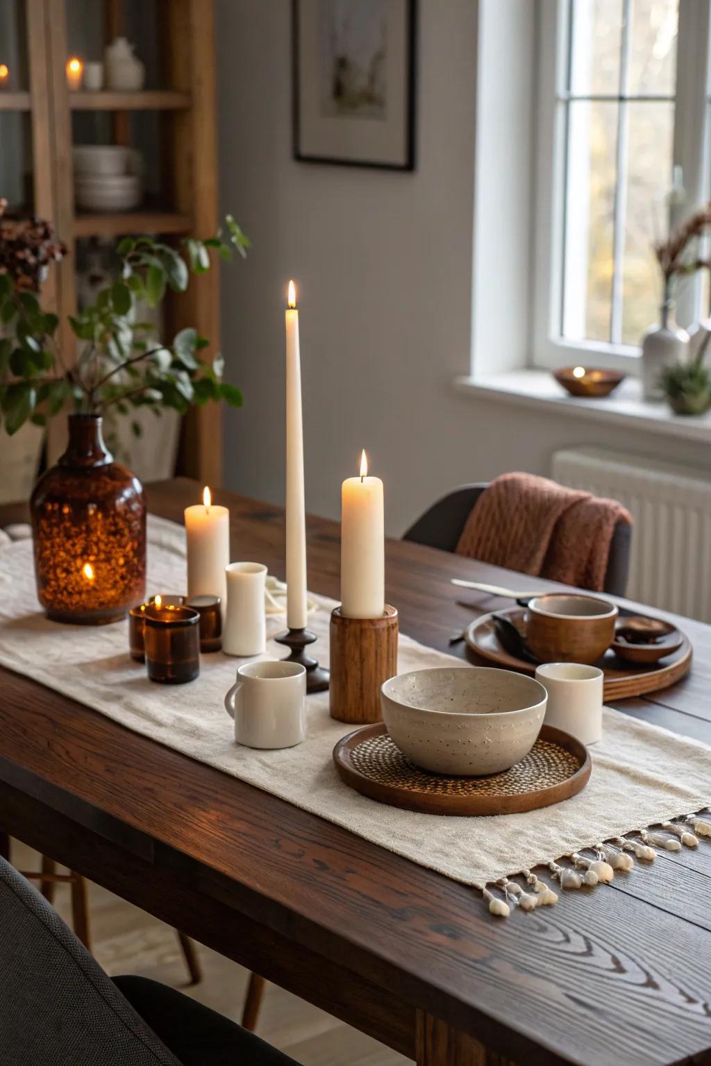 Set the mood with candles that bring warmth and charm to your dining table.