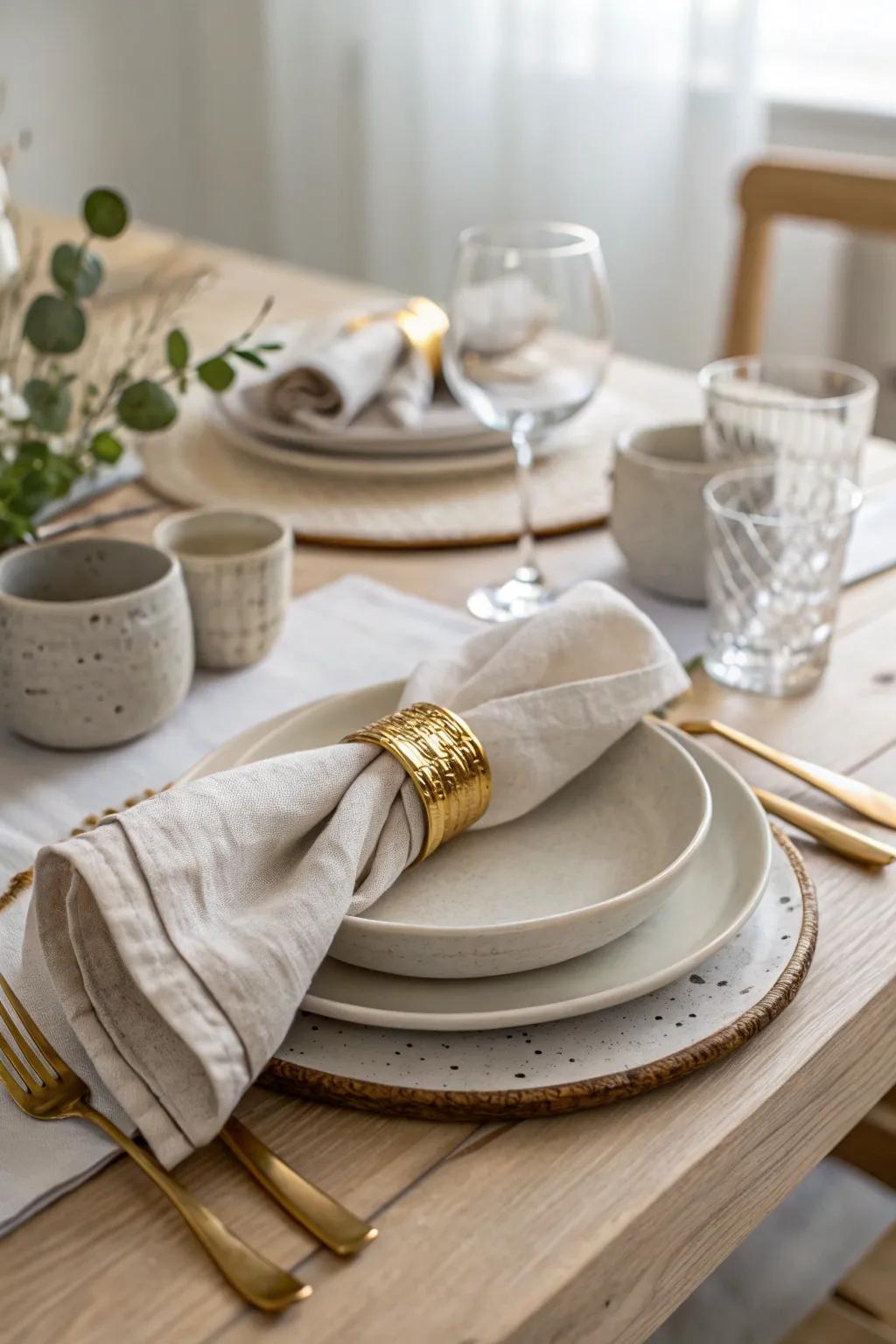 Gold napkin rings add a simple yet impactful elegance to your table setting. ✨ #TableStyling #NapkinDecor