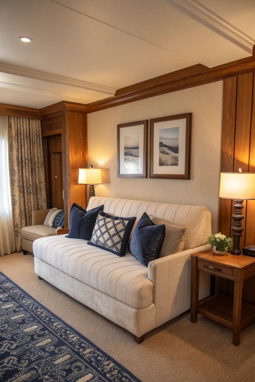 Versatility meets comfort with a convertible sofa bed in your guest room.