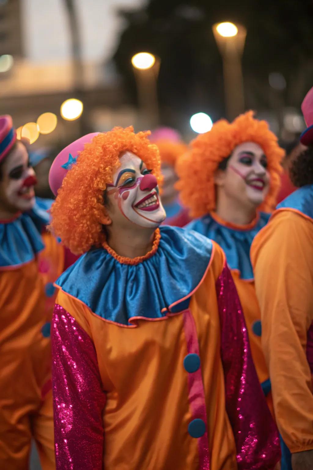Family fun in coordinated clown costumes—perfect for unforgettable Halloween memories!