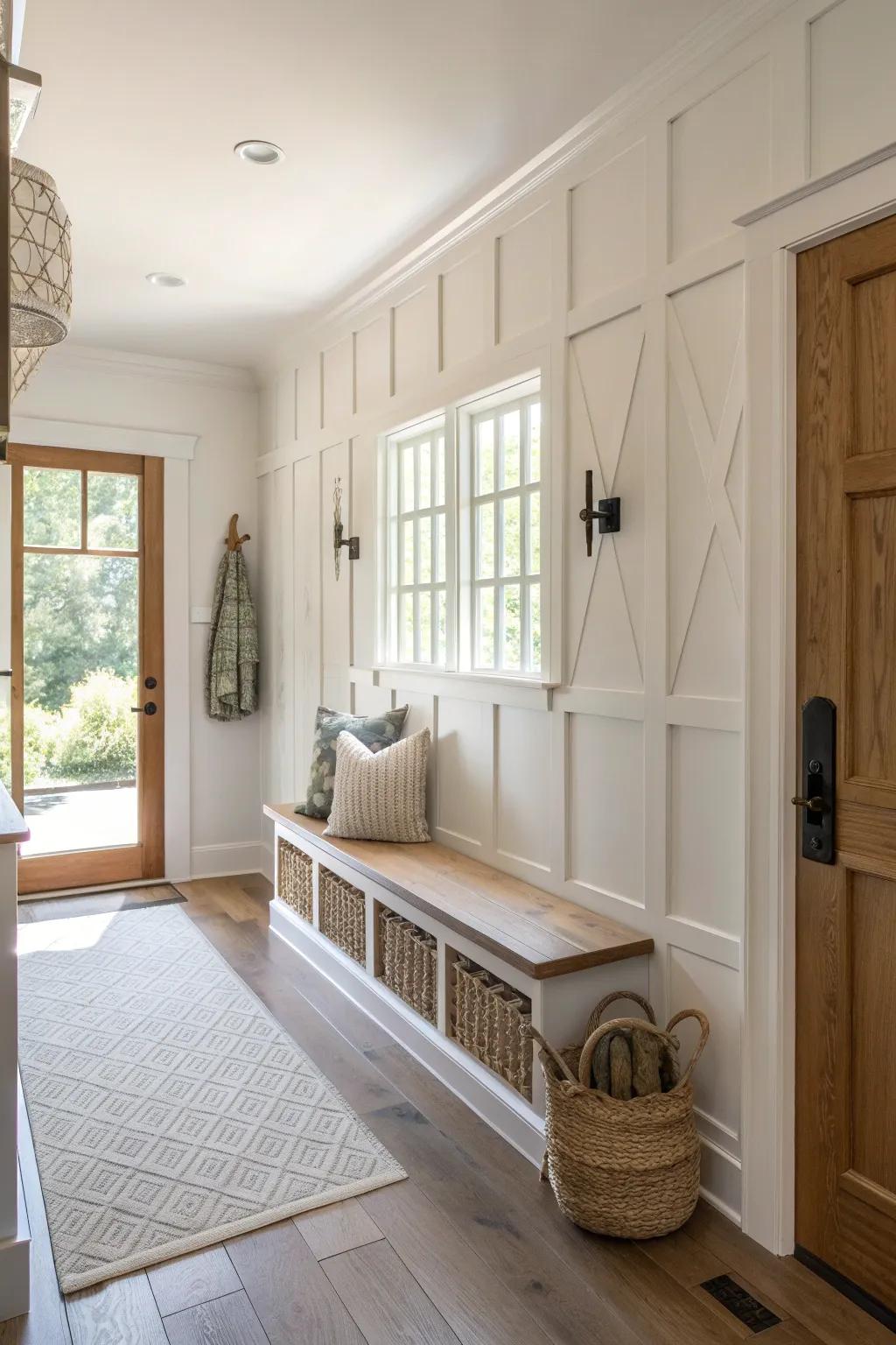 Introduce modern geometry to your hallway with board and batten designs.