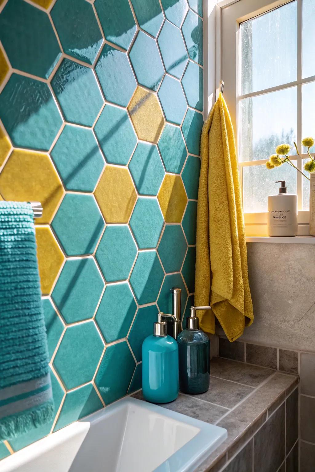 Enhance your hexagon tiles with a subtle grout contrast that makes them stand out beautifully.