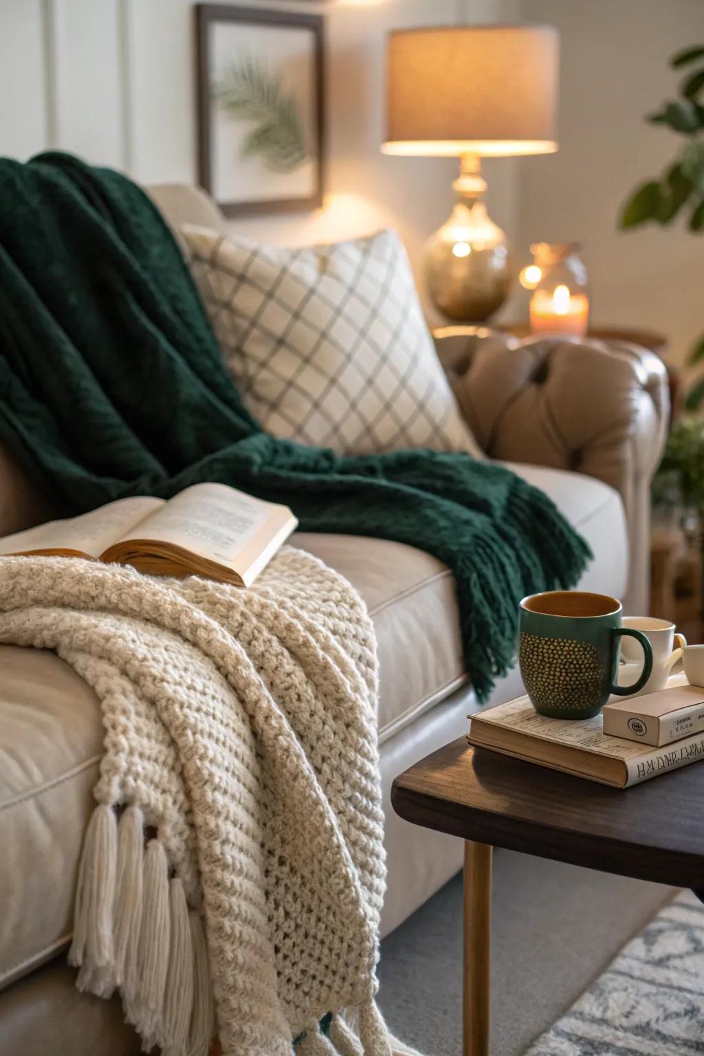 Add a touch of warmth and texture with a beautifully draped throw.