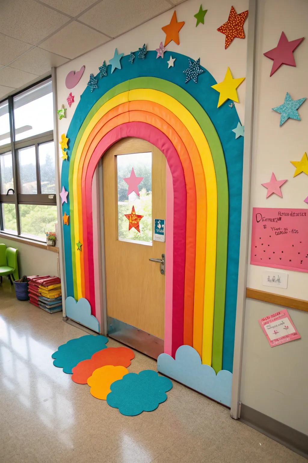 Dive into a world of color with this rainbow-themed door!