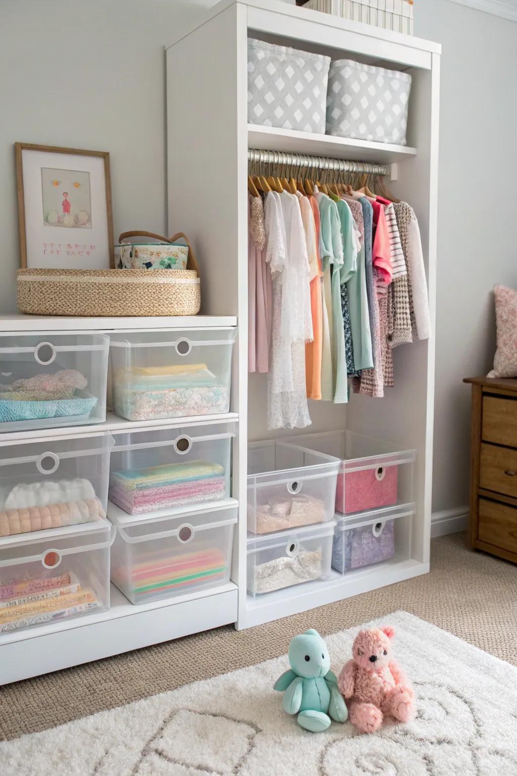 Transparency is key—clear bins make finding items a breeze.