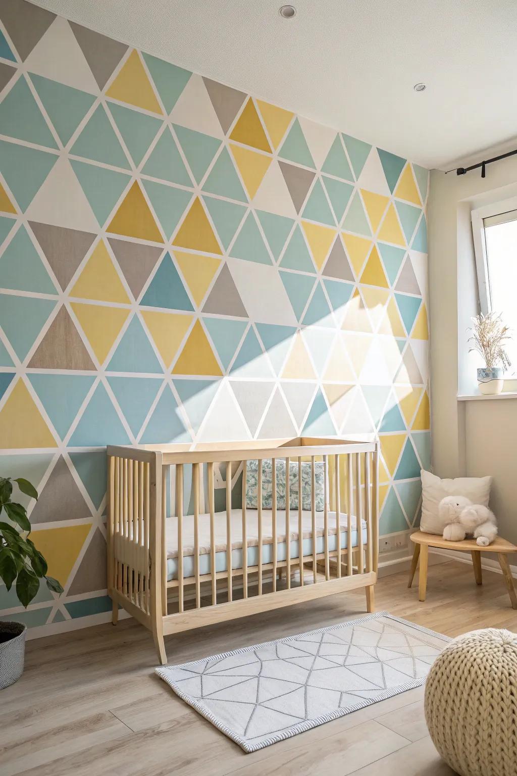 Geometric patterns blend modernity with fun, perfect for a stylish kids' room.
