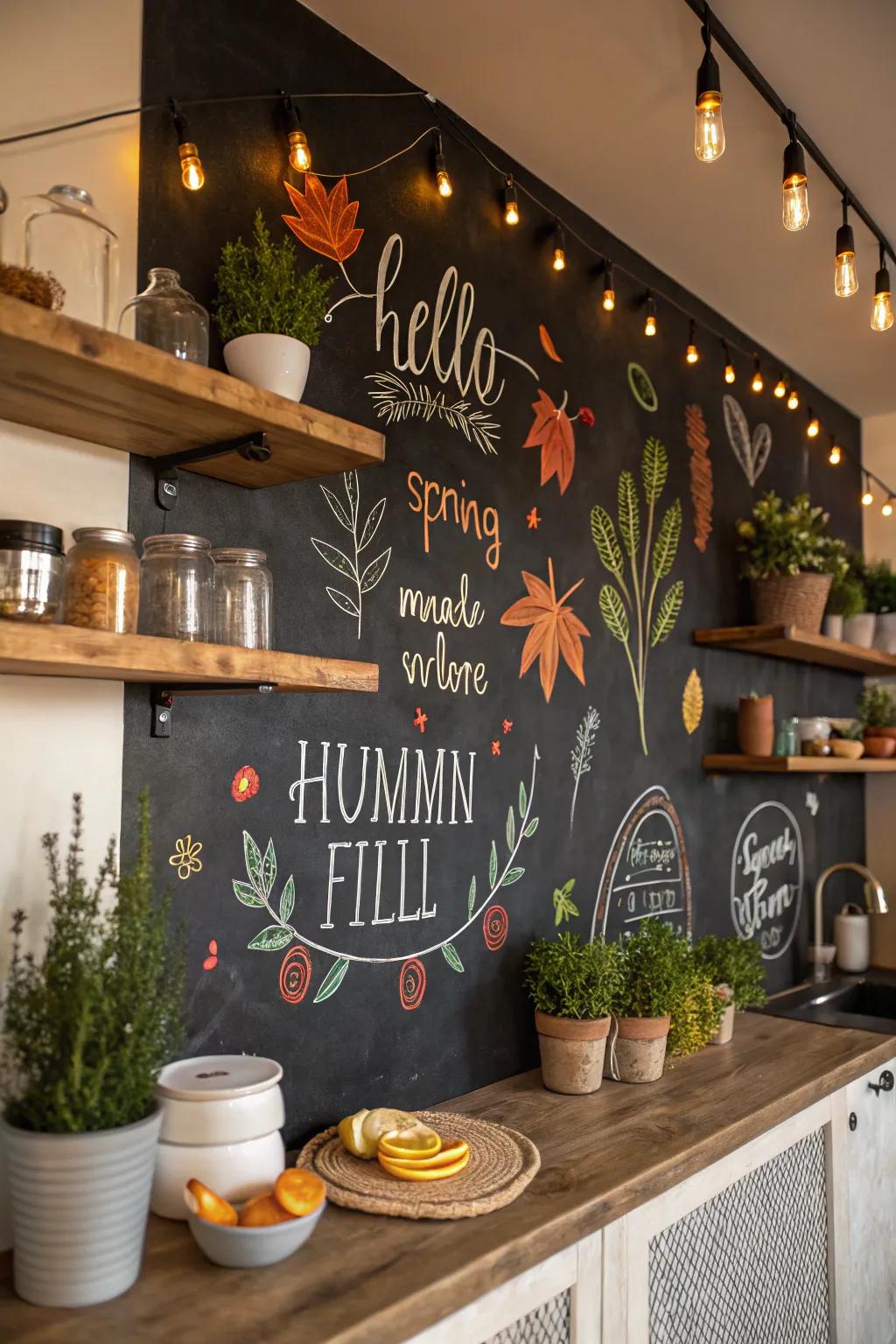 Celebrate the seasons with thematic chalkboard decorations that add festive charm.