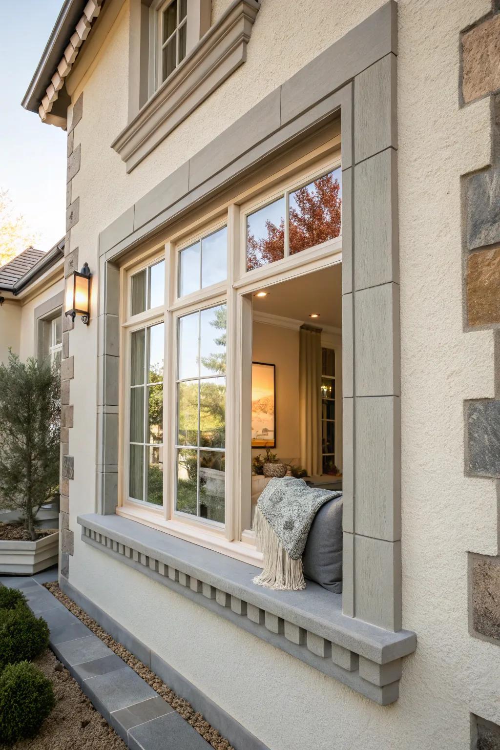 Add depth to your windows with layered stucco trims.