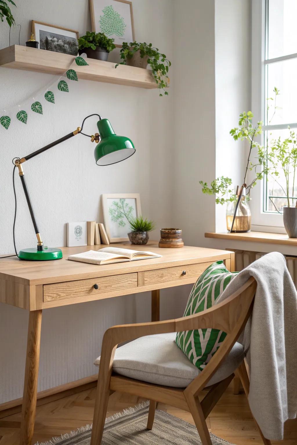Set the mood with green lighting that casts a festive glow over your office space.