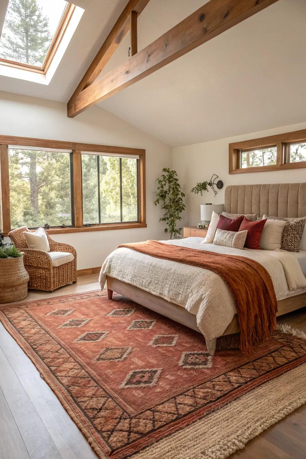 A statement rug anchors the room with style and texture. #RugDesign #HomeStyle