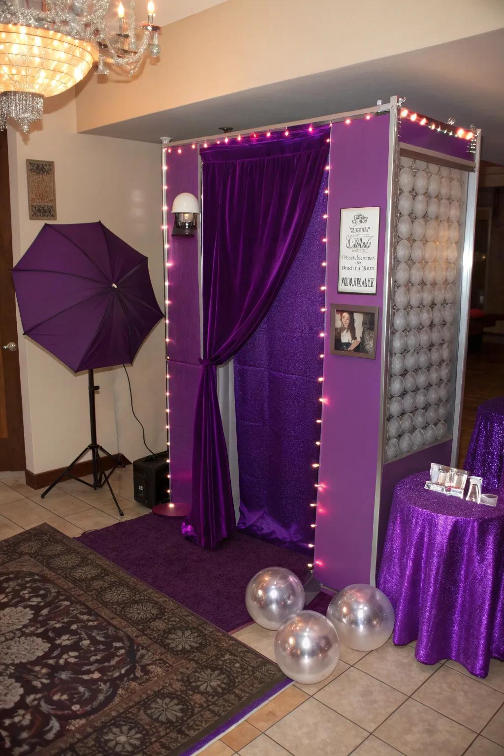 Capture the fun with a DIY purple photo booth that promises endless laughter and memories.