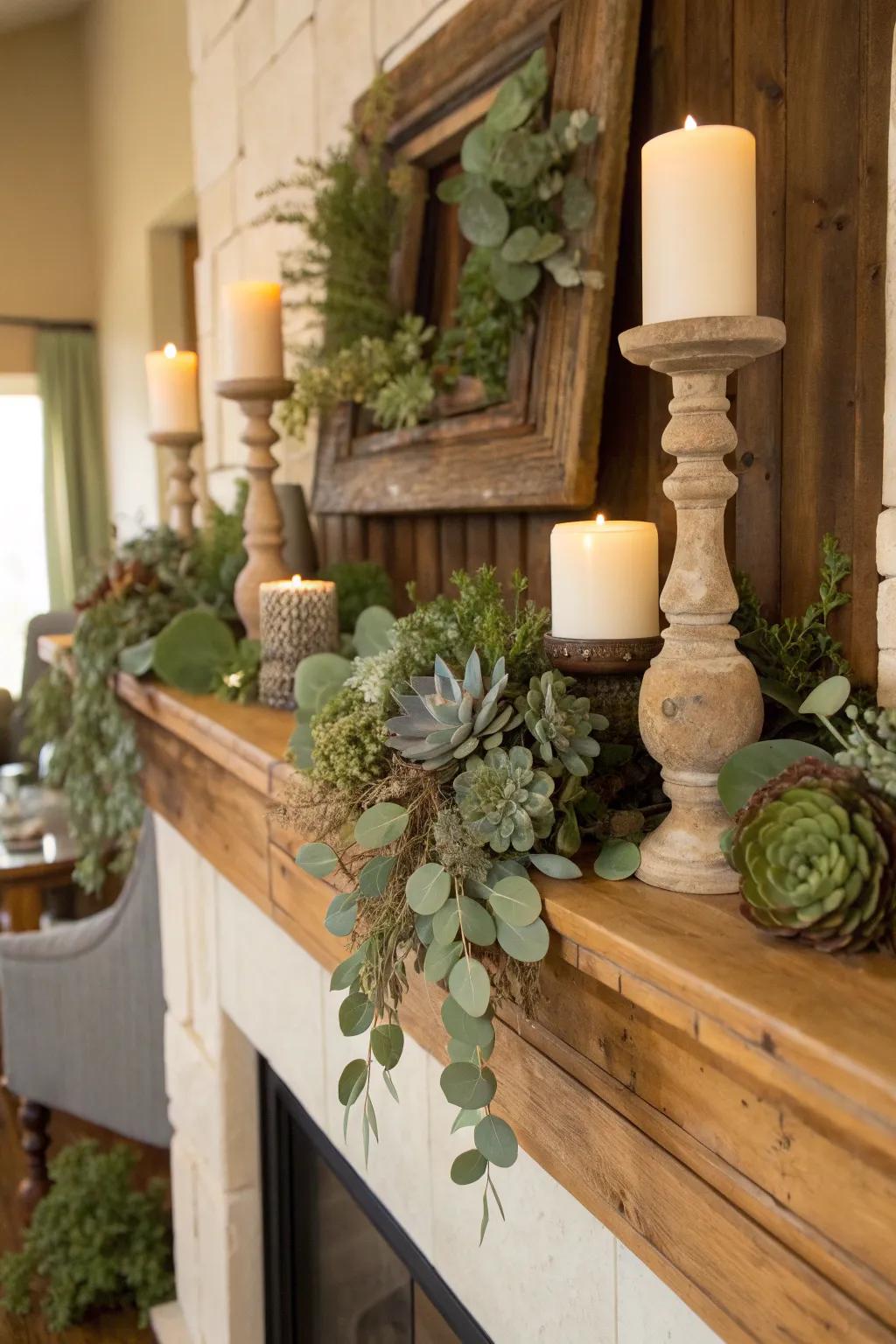 Breathe life into your space with rustic greenery that freshens up the mantel.