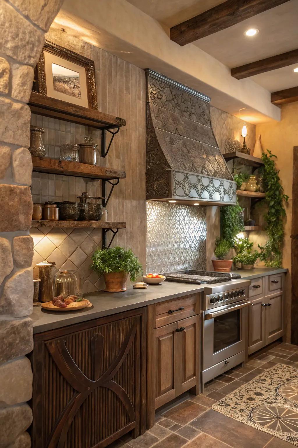 Marry the textures of tin and stone for a kitchen that's as inviting as it is beautiful.