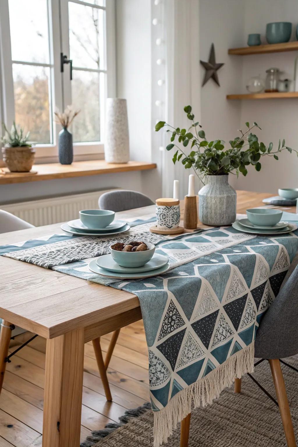 Geometric patterns bring a contemporary edge to your Scandinavian dining room.