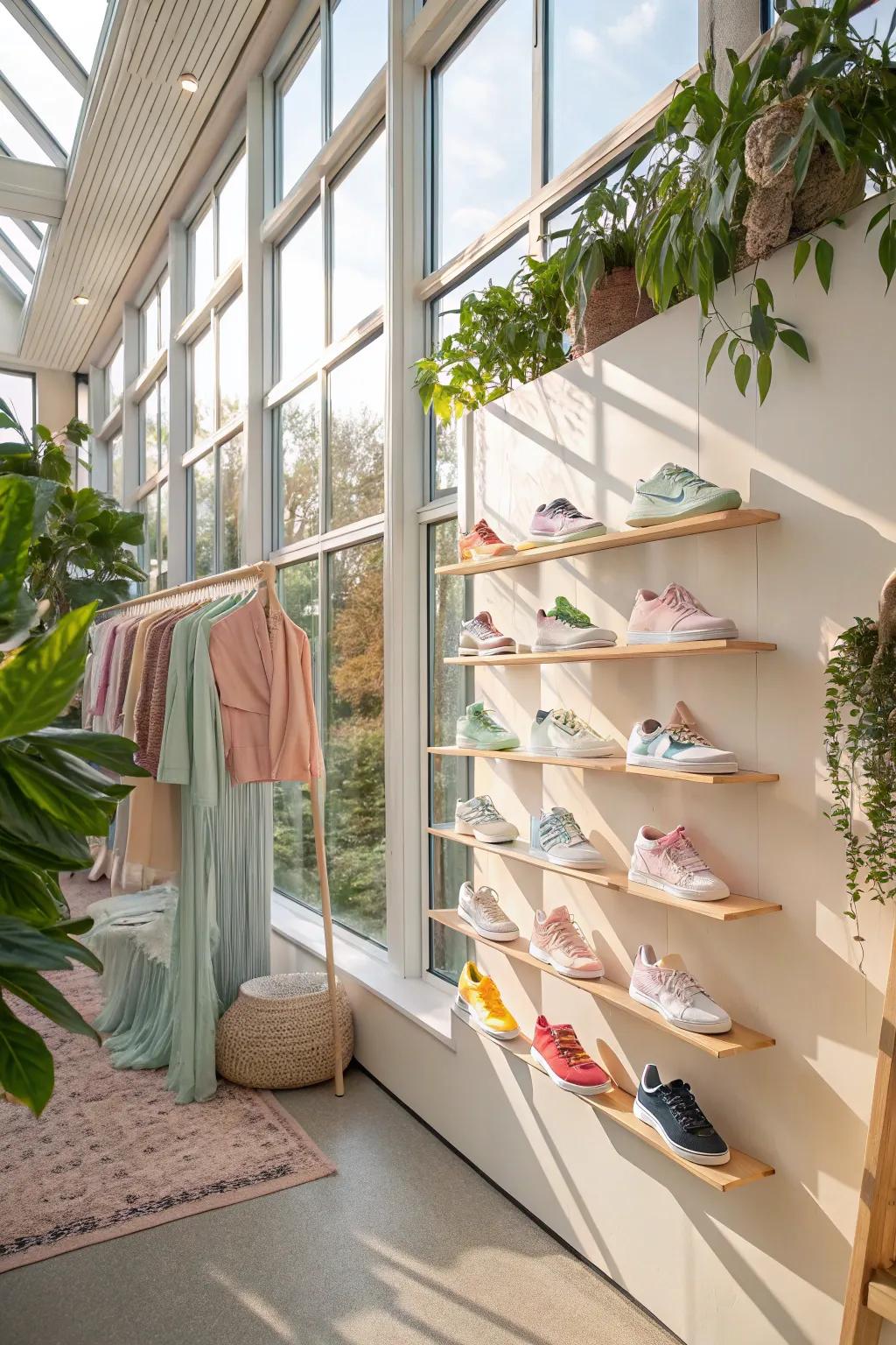 Let natural light enhance your sneaker display for a refreshing and airy feel.