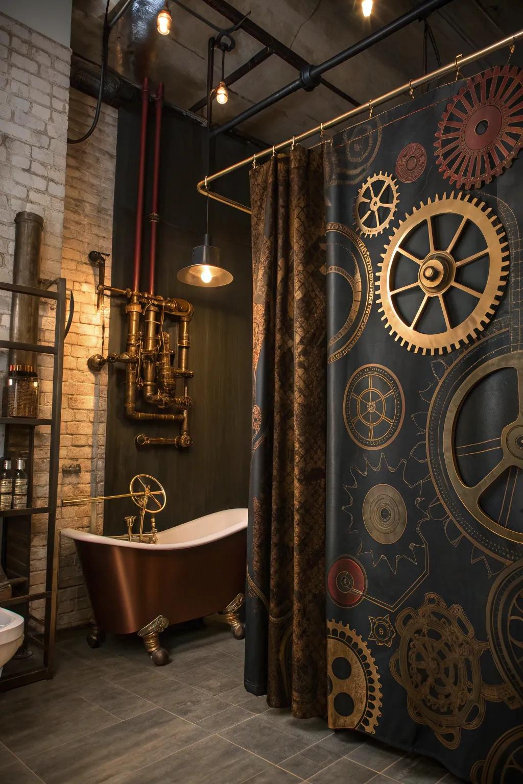 Complete your steampunk shower with a curtain that echoes industrial elegance.
