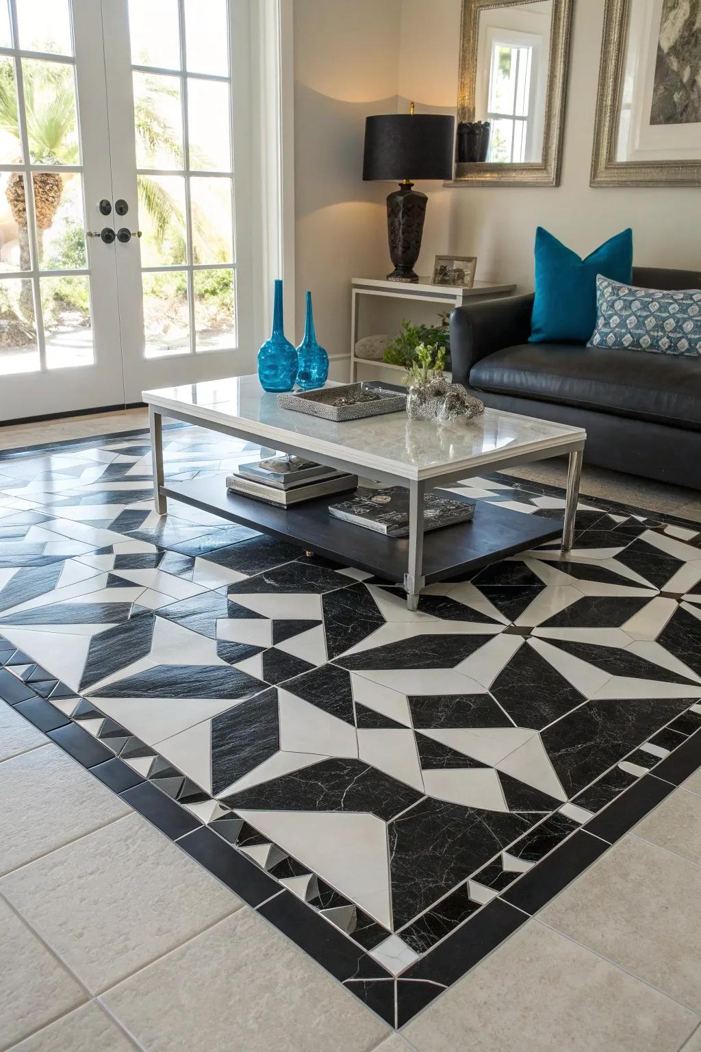 Embrace minimalism with monochrome inlays that whisper elegance.