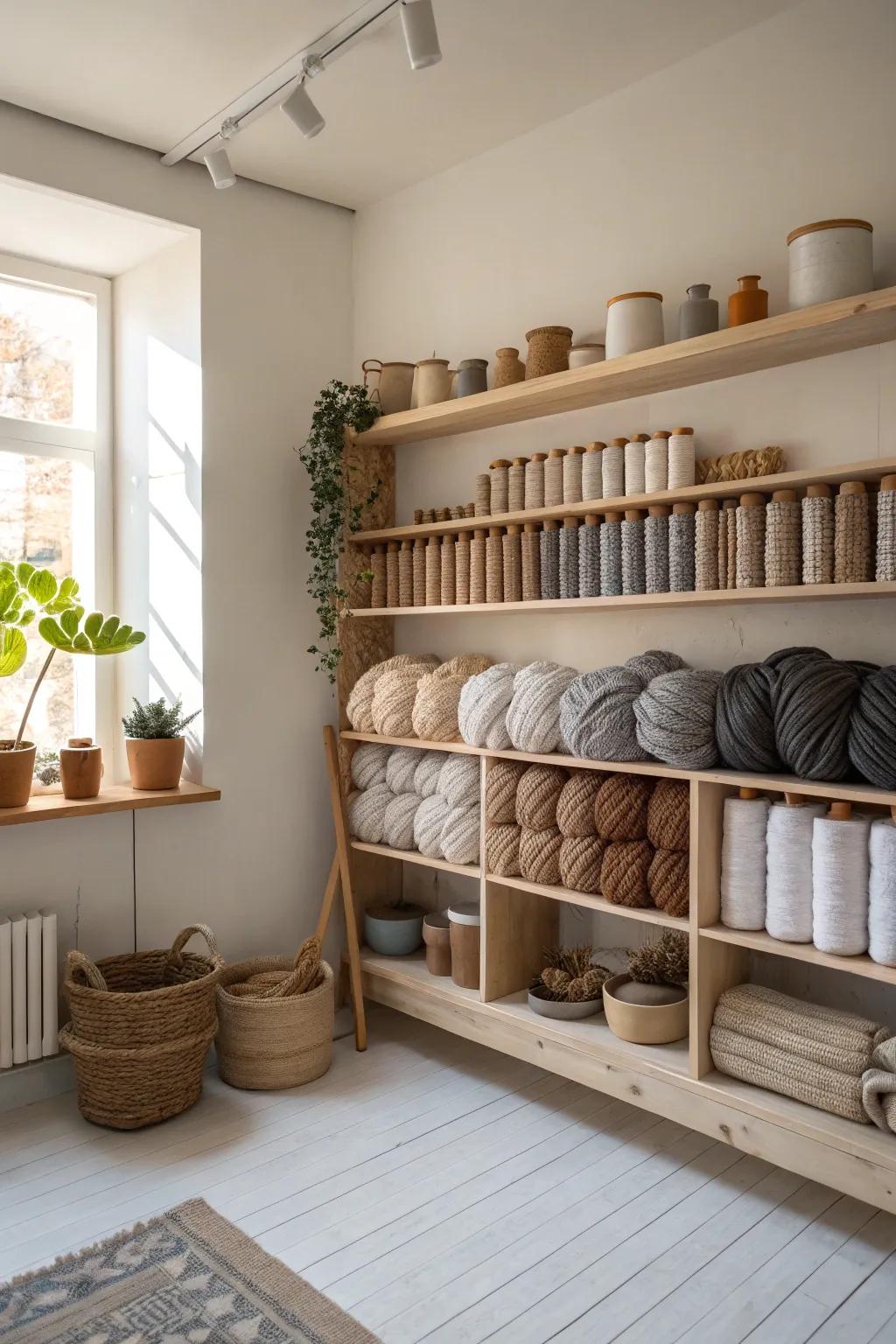 Turn your yarn and tools into a stunning wall display that inspires creativity.