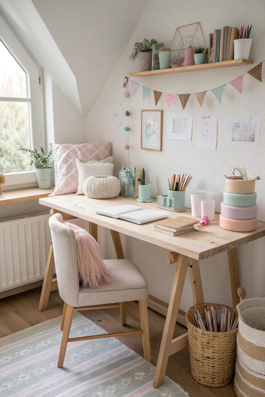 A craft corner inspires creativity, offering a dedicated space for her artistic adventures. 🎨 #CraftCorner #TeenCreativity