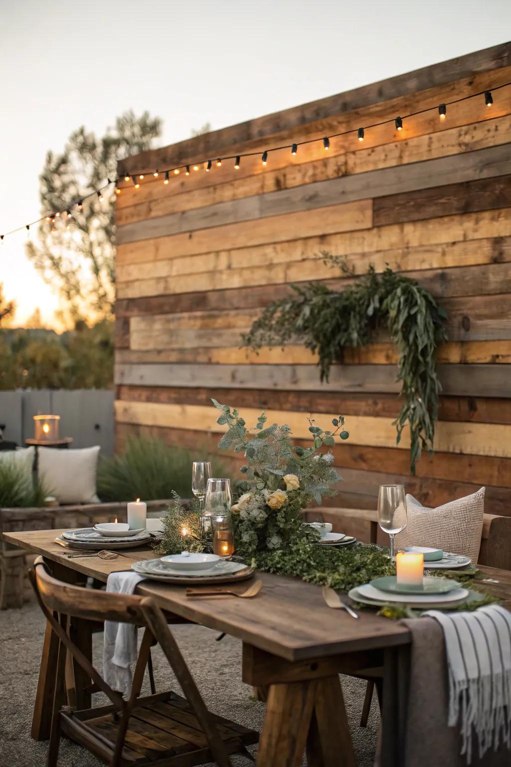 Add rustic charm with reclaimed wood for a warm and inviting atmosphere.