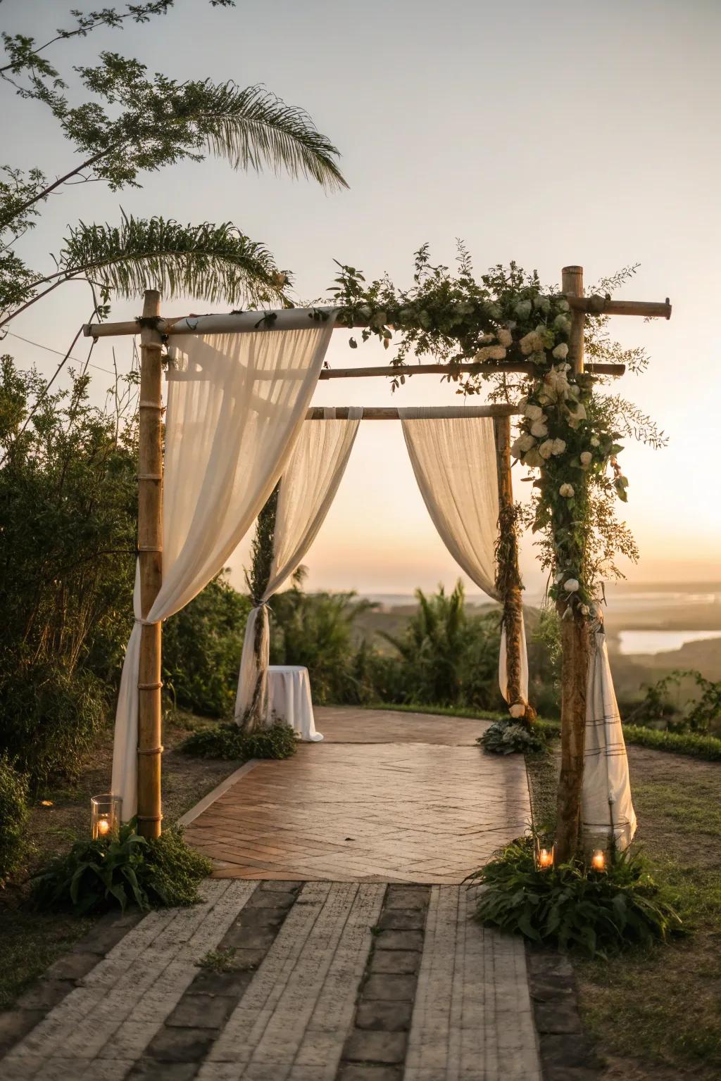 Say 'I do' beneath a stunning bamboo arch that sets the scene for a fairytale wedding. 💍 #WeddingDecor #DreamWedding