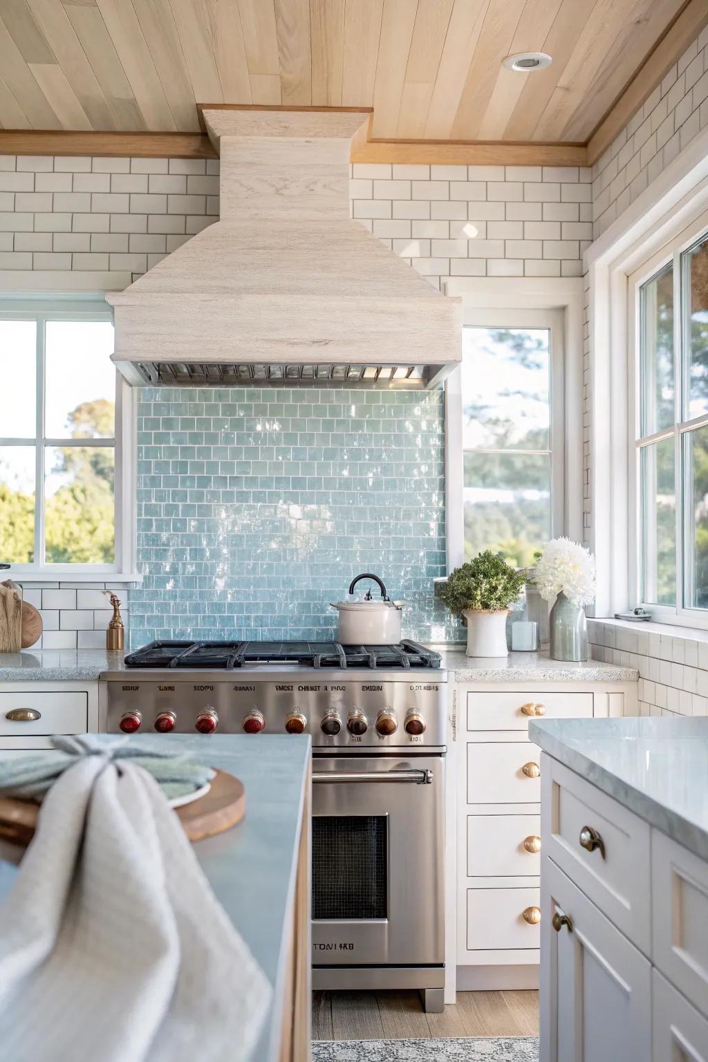 Illuminate your kitchen with reflective glass tiles that add brilliance and a sense of space.