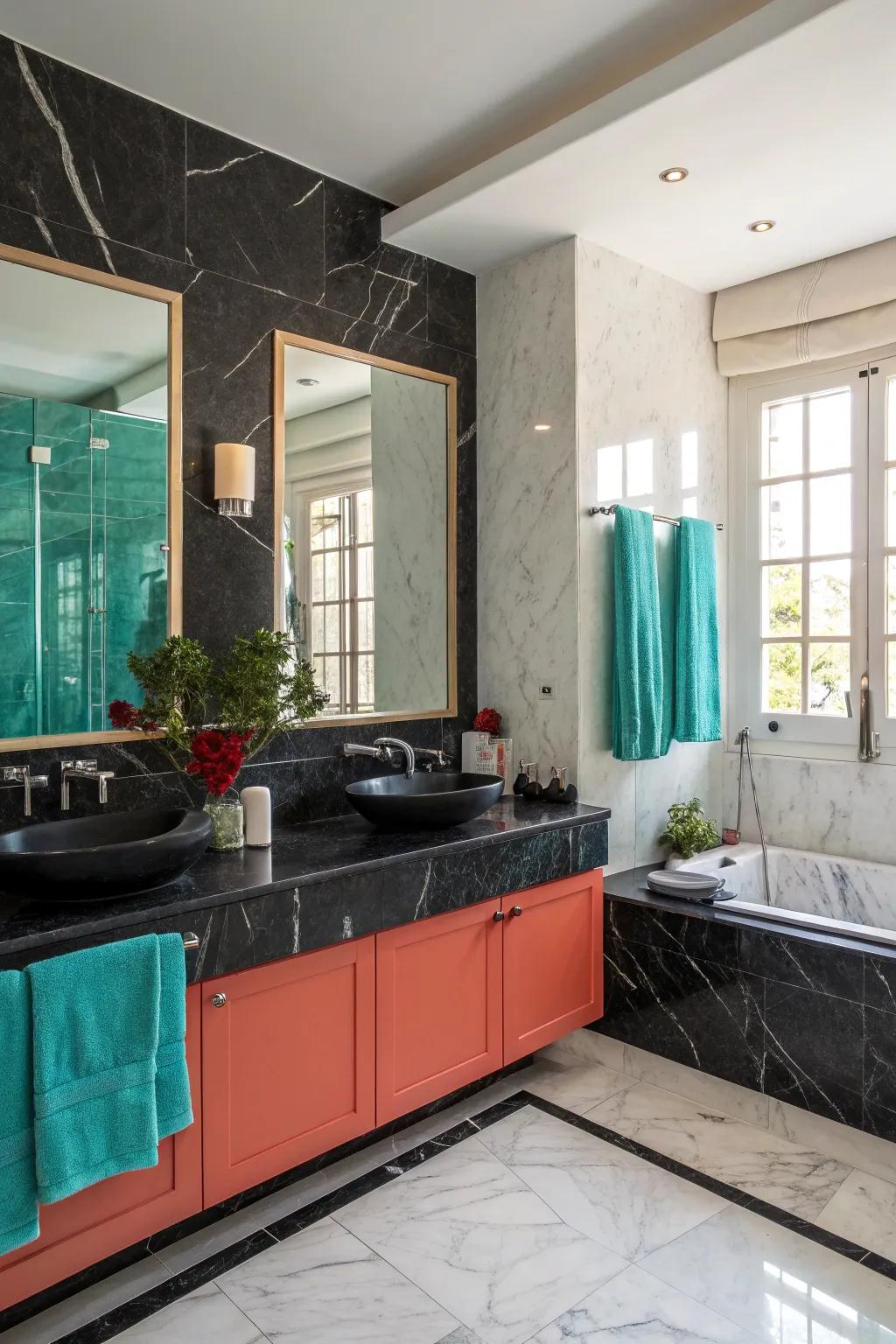 Experience timeless elegance with the classic pairing of black and marble.