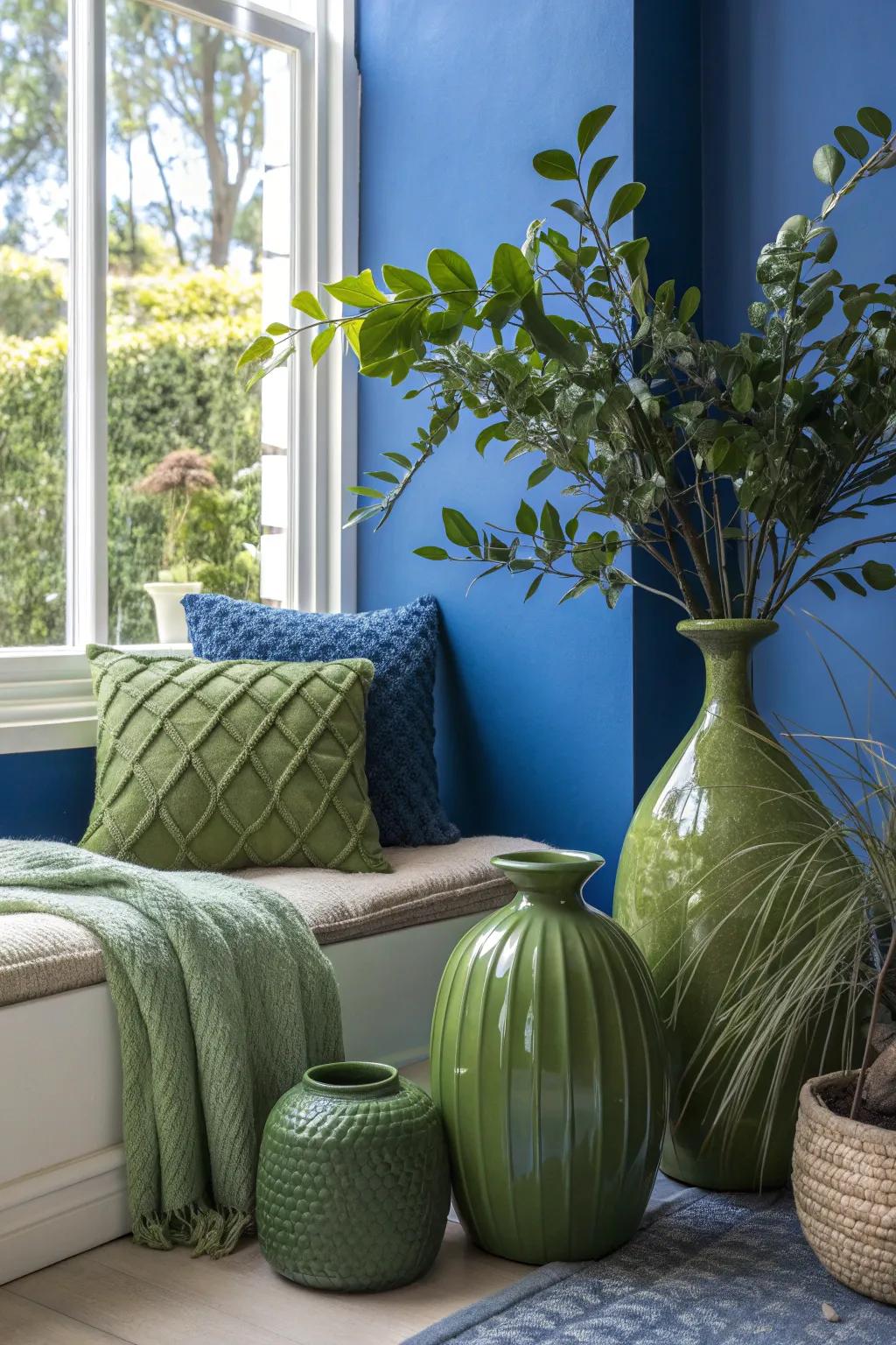 Create a serene retreat with the harmonious mix of periwinkle and olive.