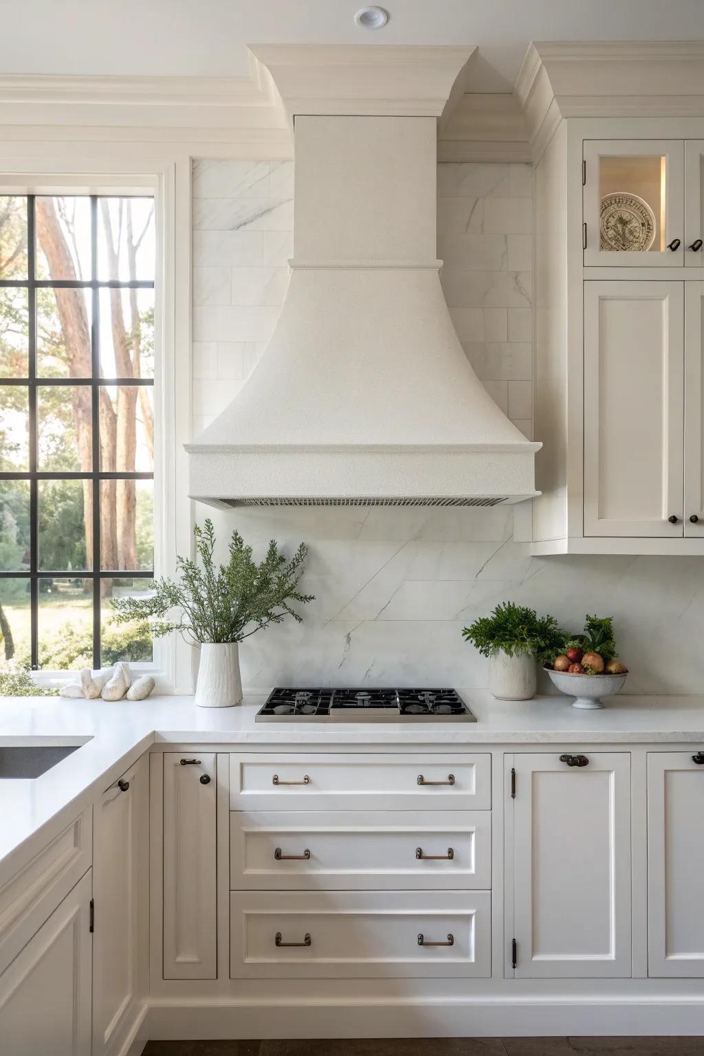 Brighten your kitchen with a minimalist white range hood that blends seamlessly and opens up the space.