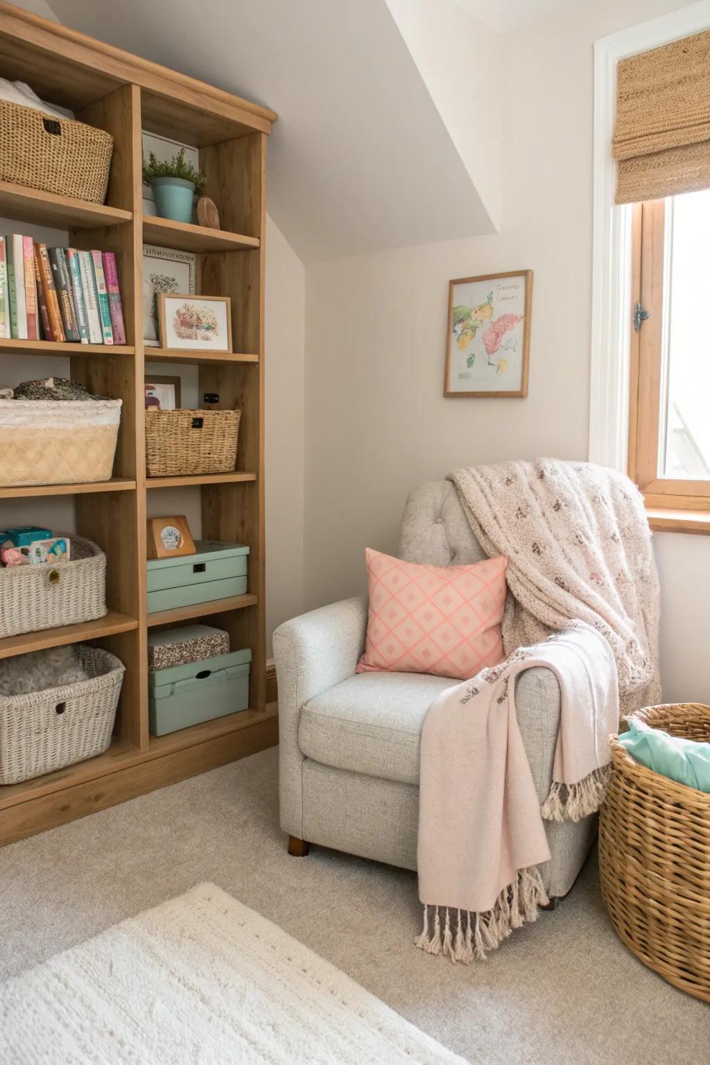 A cozy corner to inspire young minds and keep books neatly tucked away.