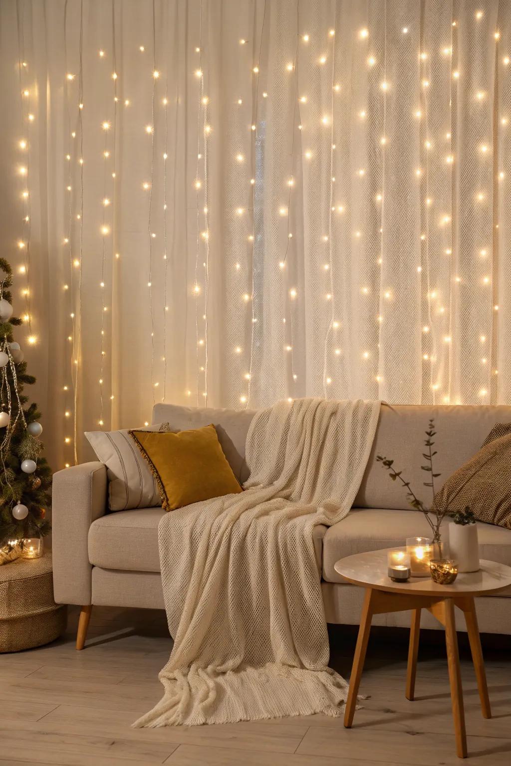 Turn your wall into a starry canvas with a curtain of lights that adds depth and enchantment.