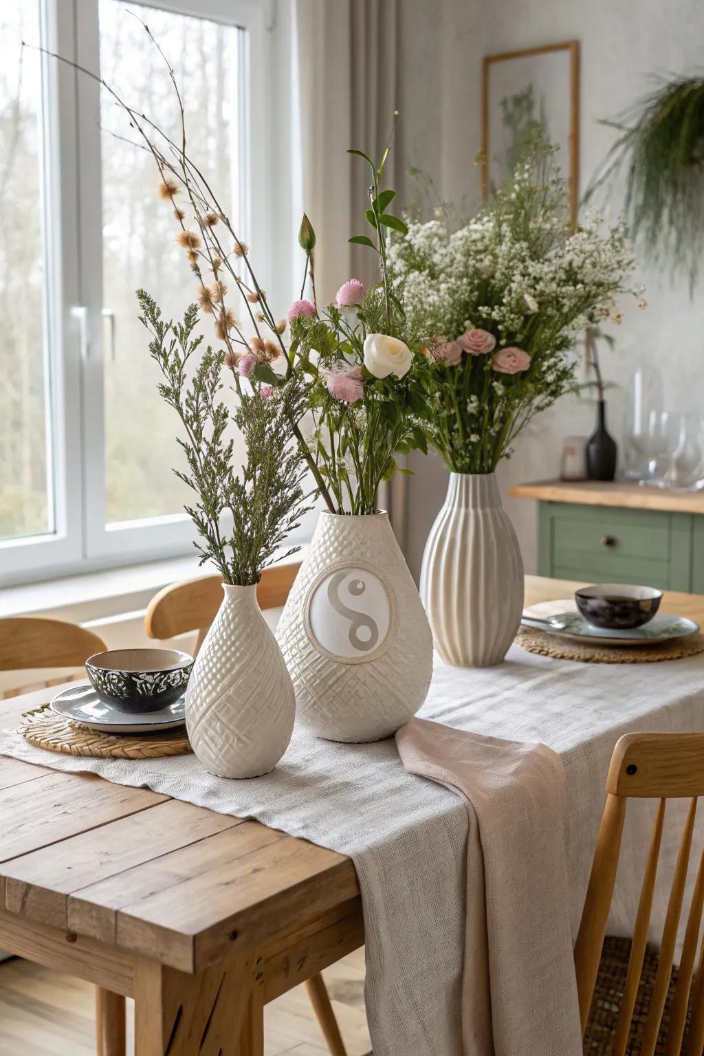 Showcase your floral arrangements with yin yang vases that blend art and nature seamlessly.