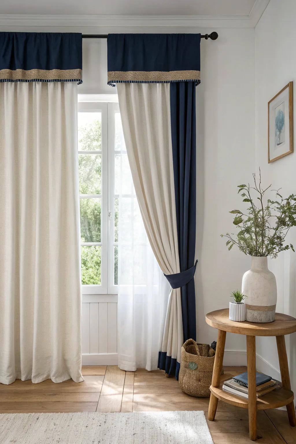 Make a bold statement with contrast pelmets that bring color and style to your space.