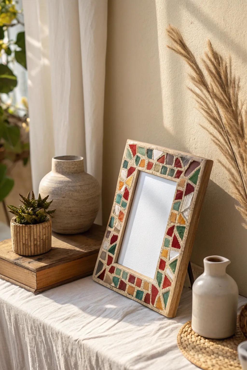 Unleash your creativity with mosaic frames that add a pop of color and personality to your decor.