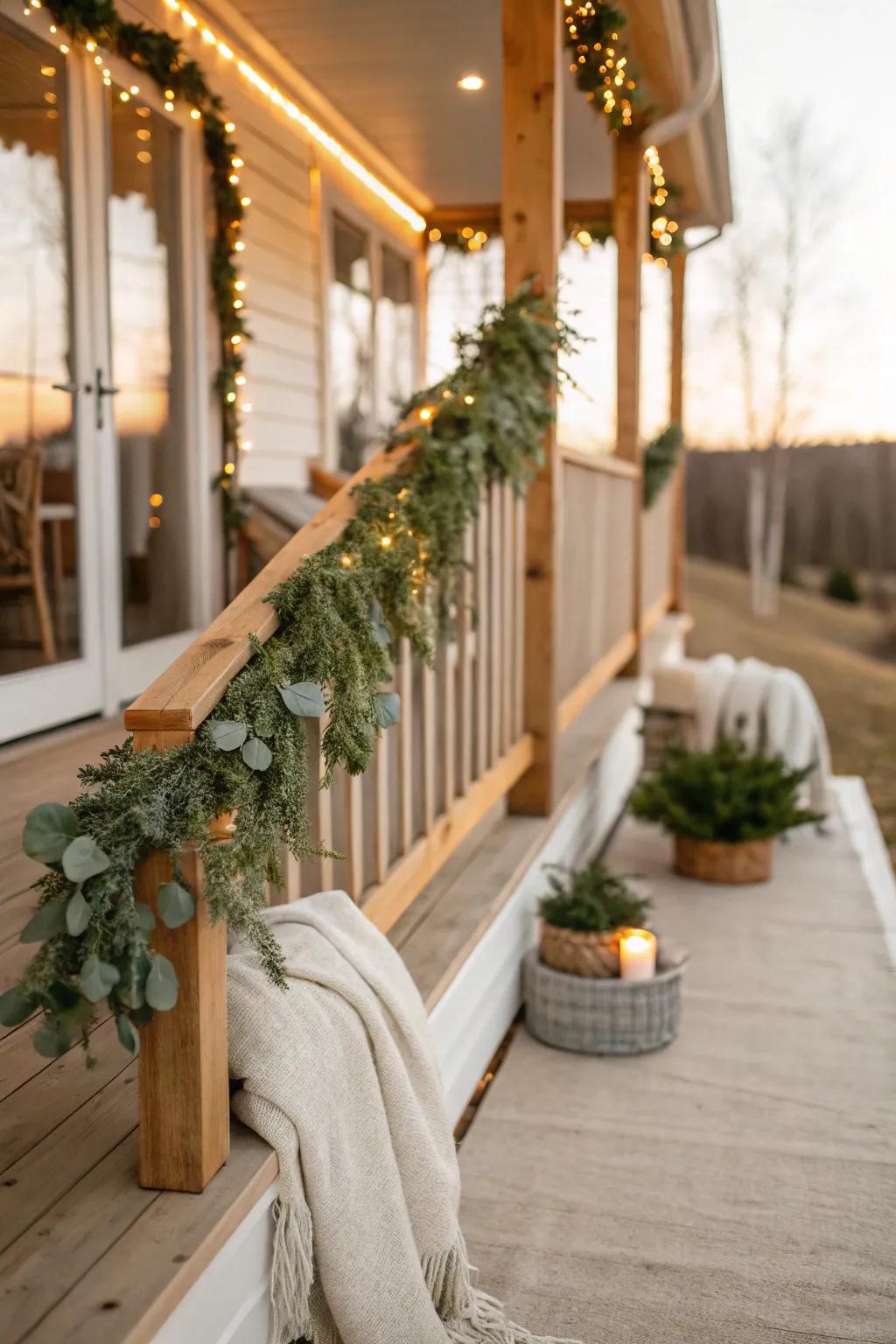 Extend your festive decor outdoors with charming garlands that greet guests at your doorstep.